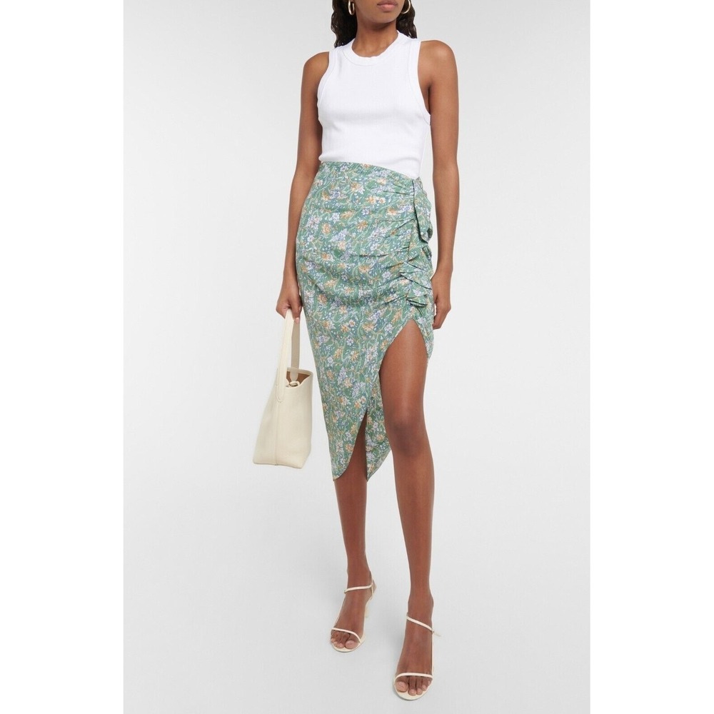 Veronica Beard Hazel Floral Asymmetric Ruffle Skirt Seafoam NWT Size M $298 - Picture 5 of 16